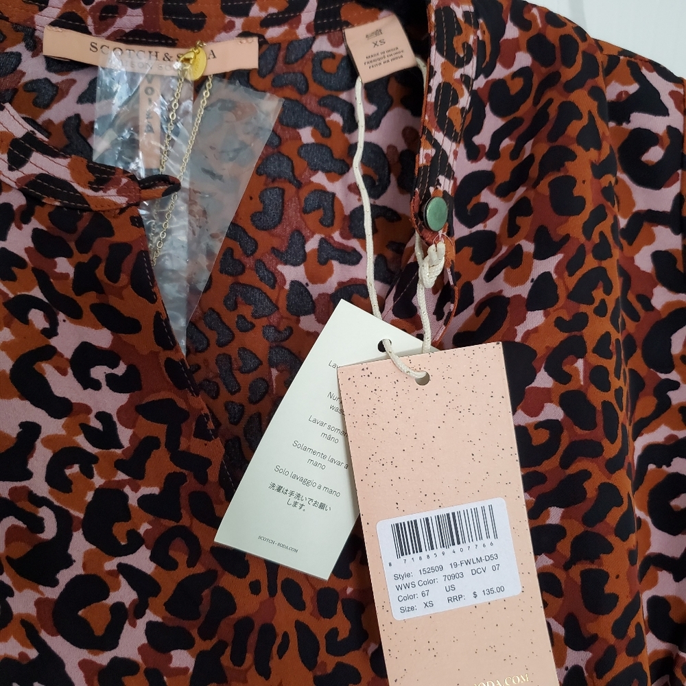 NEW Scotch & Soda Leopard Tie Front Blouse - Picture 2 of 10